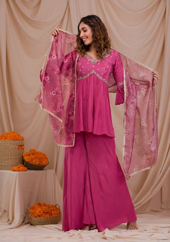 Peppy pink and orange plazzo Dress Set in Gota Work - Rana's by Kshitija